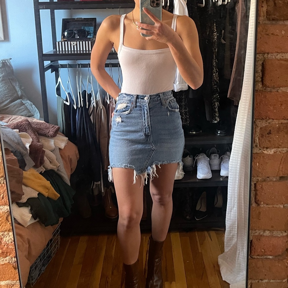 Distressed Denim Mini Skirt